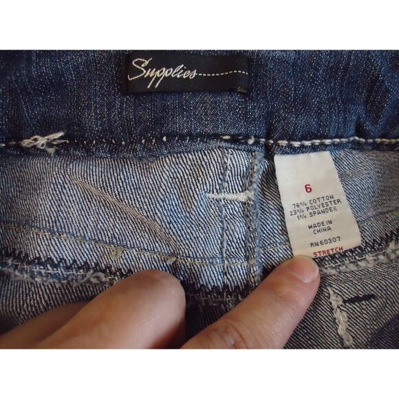 Supplies Brand Thick Stitch Bootcut Jeans Dark Wash Stretch Womens 6 Distressed - Picture 3 of 7